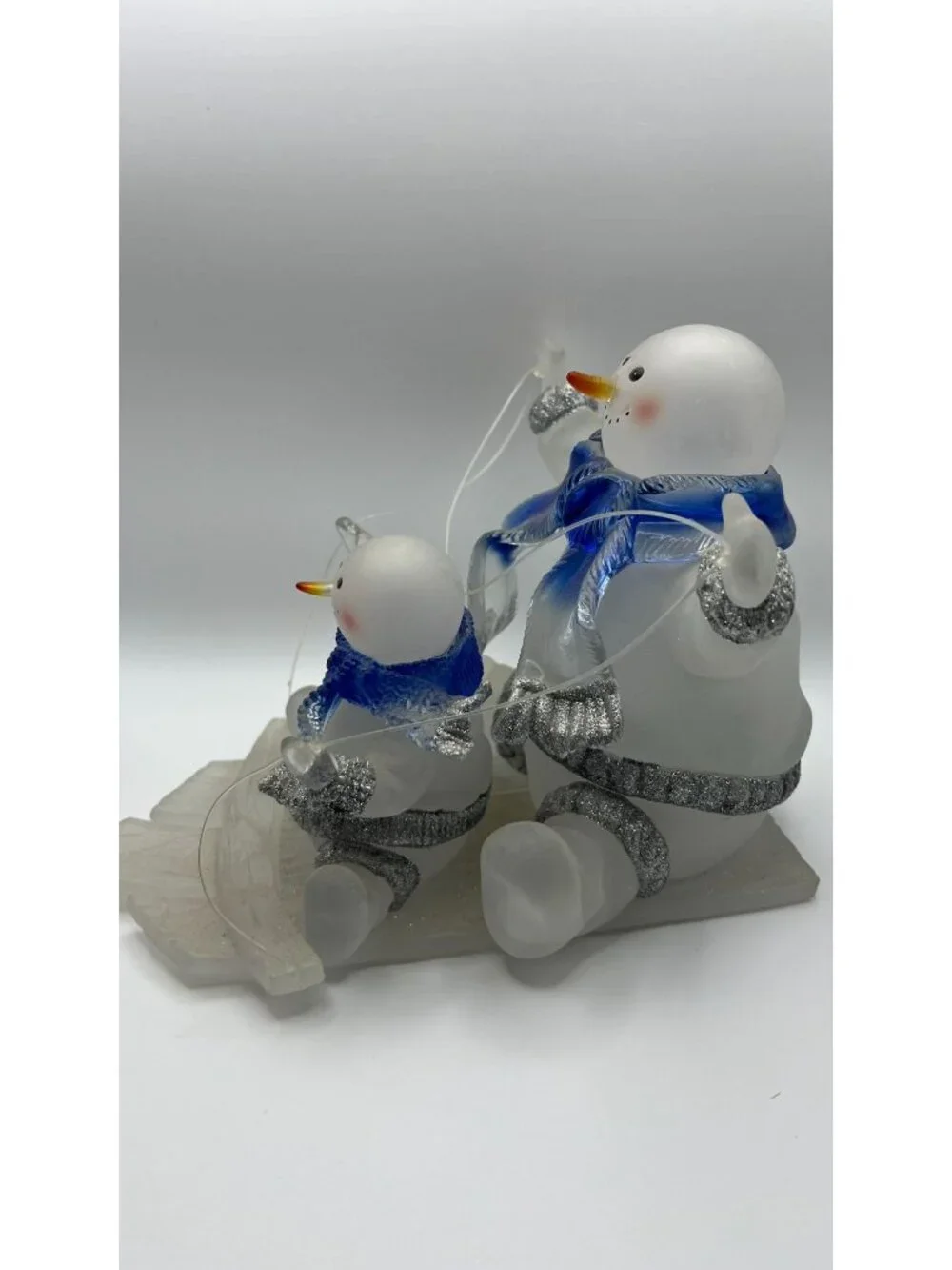 Snowman Sledding Figurine With Blue Scarves & Glitter Accents - Winter Holiday D